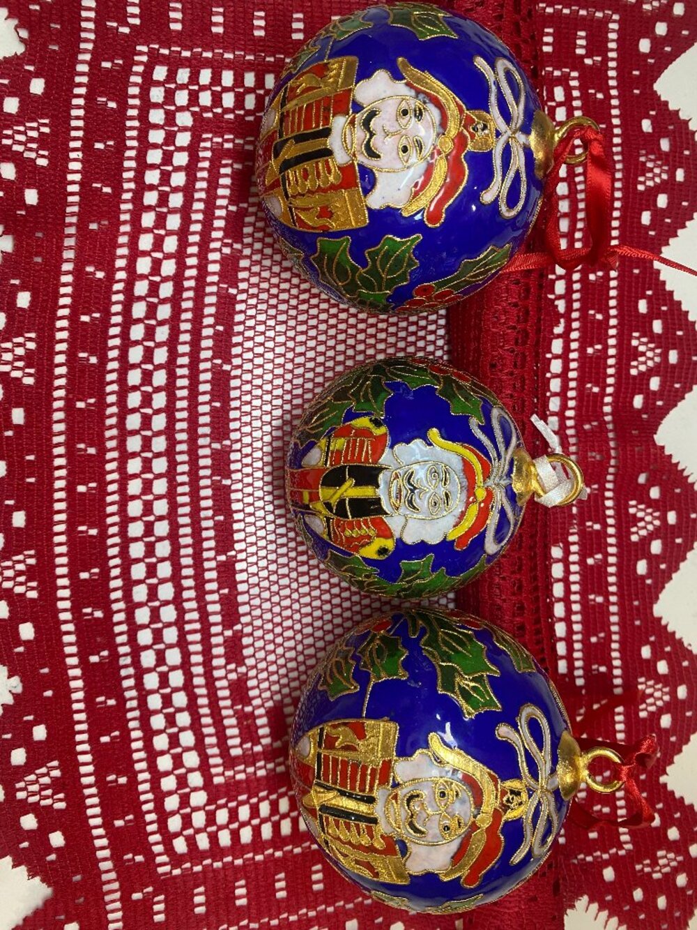 Lot of 3 Dillard's Cloisonne Nutcracker Christmas Ornaments Blue Enamel Gold